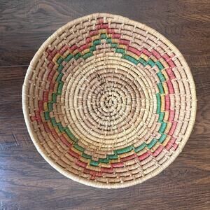 Toluca Mexican Handwoven Coil Basket Bowl Boho Tribal Woven Decorative Natural